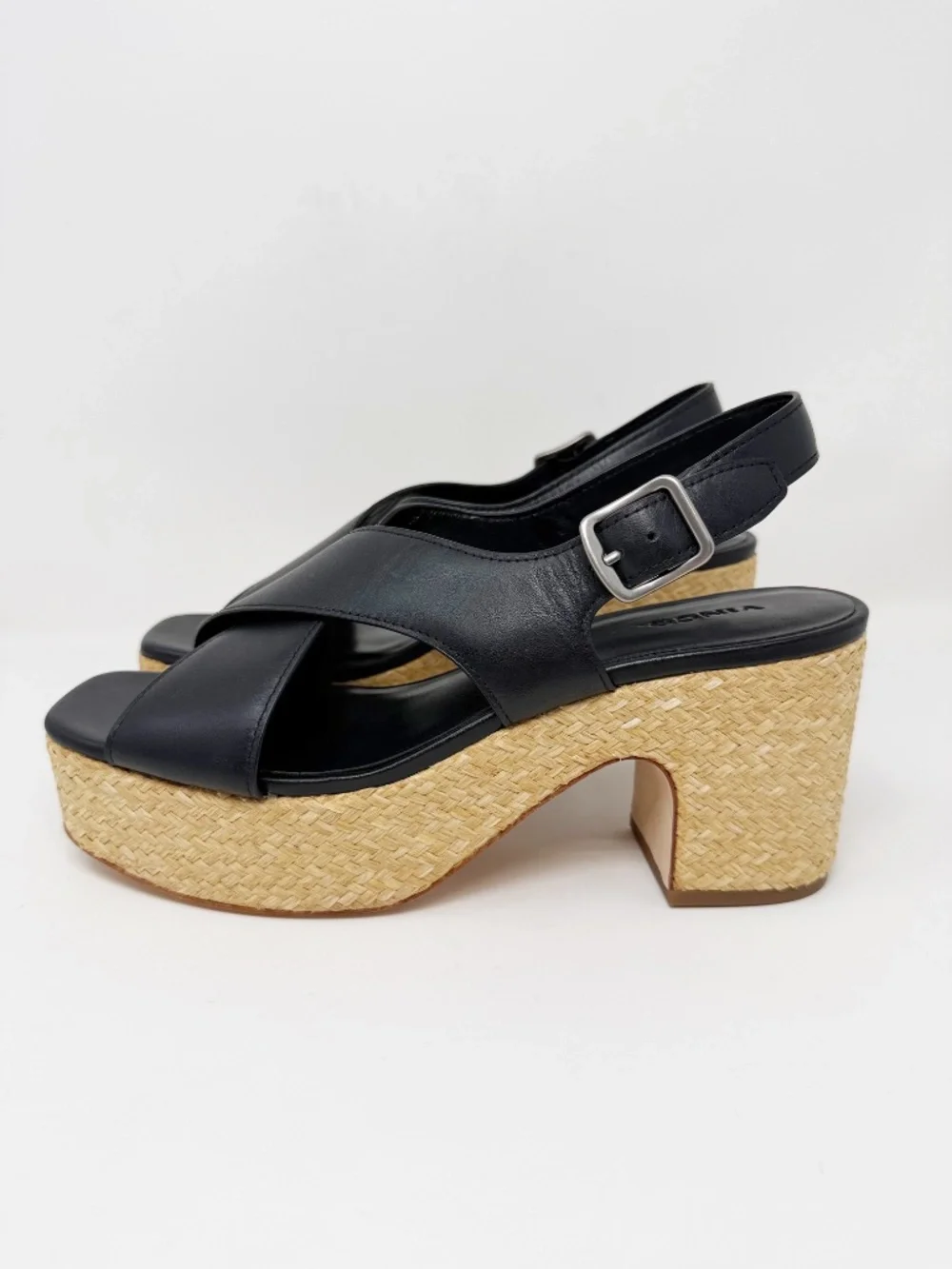 New Vince Clementina Leather Platform Sandal Black Sz 9